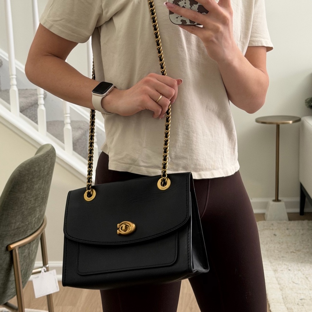 Coach Leather Flap Shoulder Bag with Adjustable Chain Strap - Picture 10 of 11